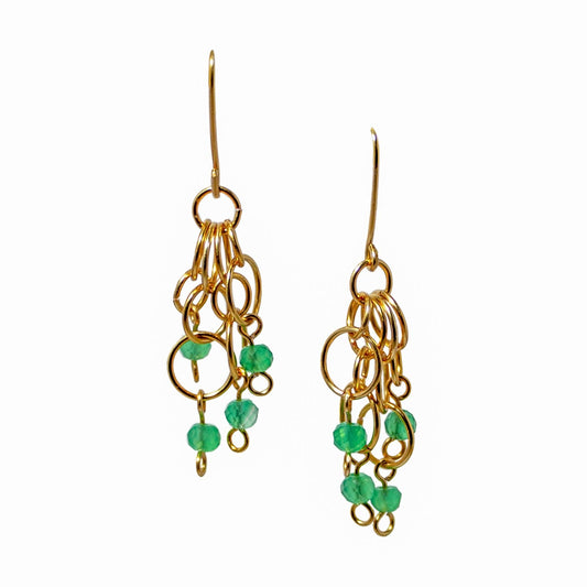 Boucles d'oreilles pendantes bohèmes légères en agate verte et or
