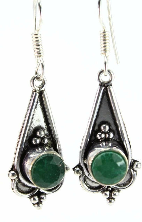 Boucles d'oreilles pendantes cabochon vert, style vintage, ton argenté
