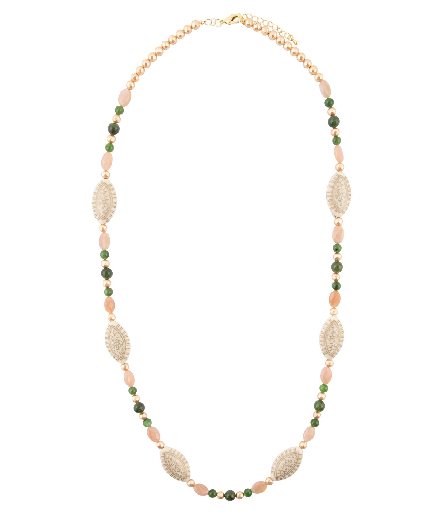 Grüne Jade und rosa Sonnenstein Goldkette