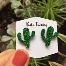 Boucles d'oreilles clous en acrylique cactus vert scintillant pour femmes