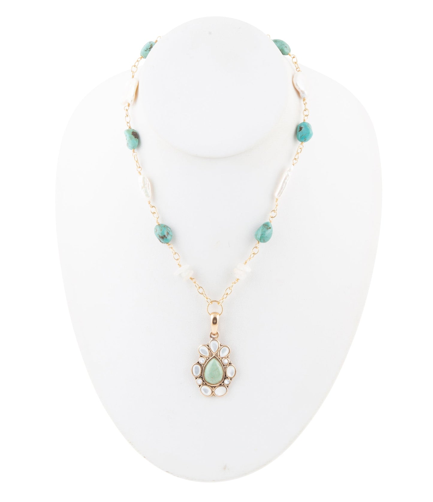Collier goutte de perles turquoise vertes