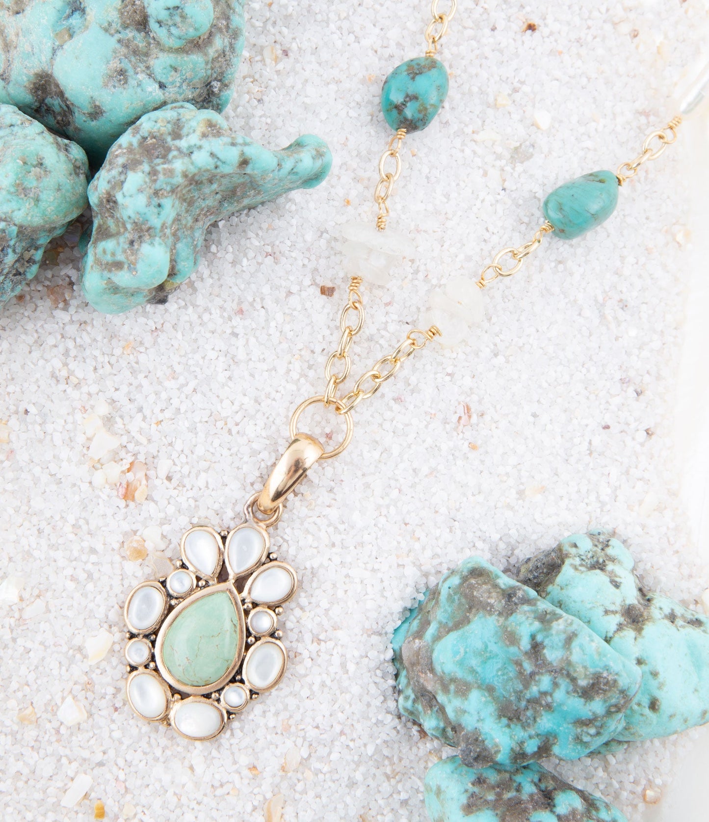 Collier goutte de perles turquoise vertes