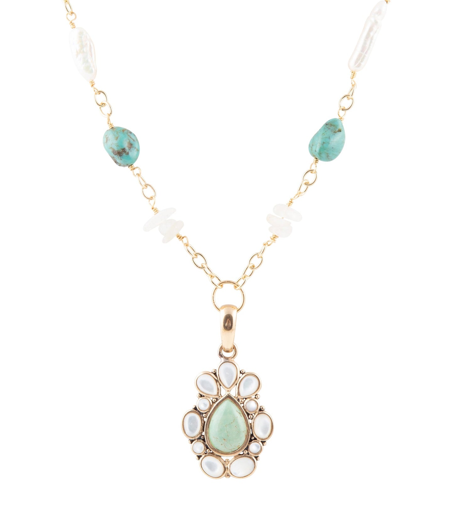 Collier goutte de perles turquoise vertes