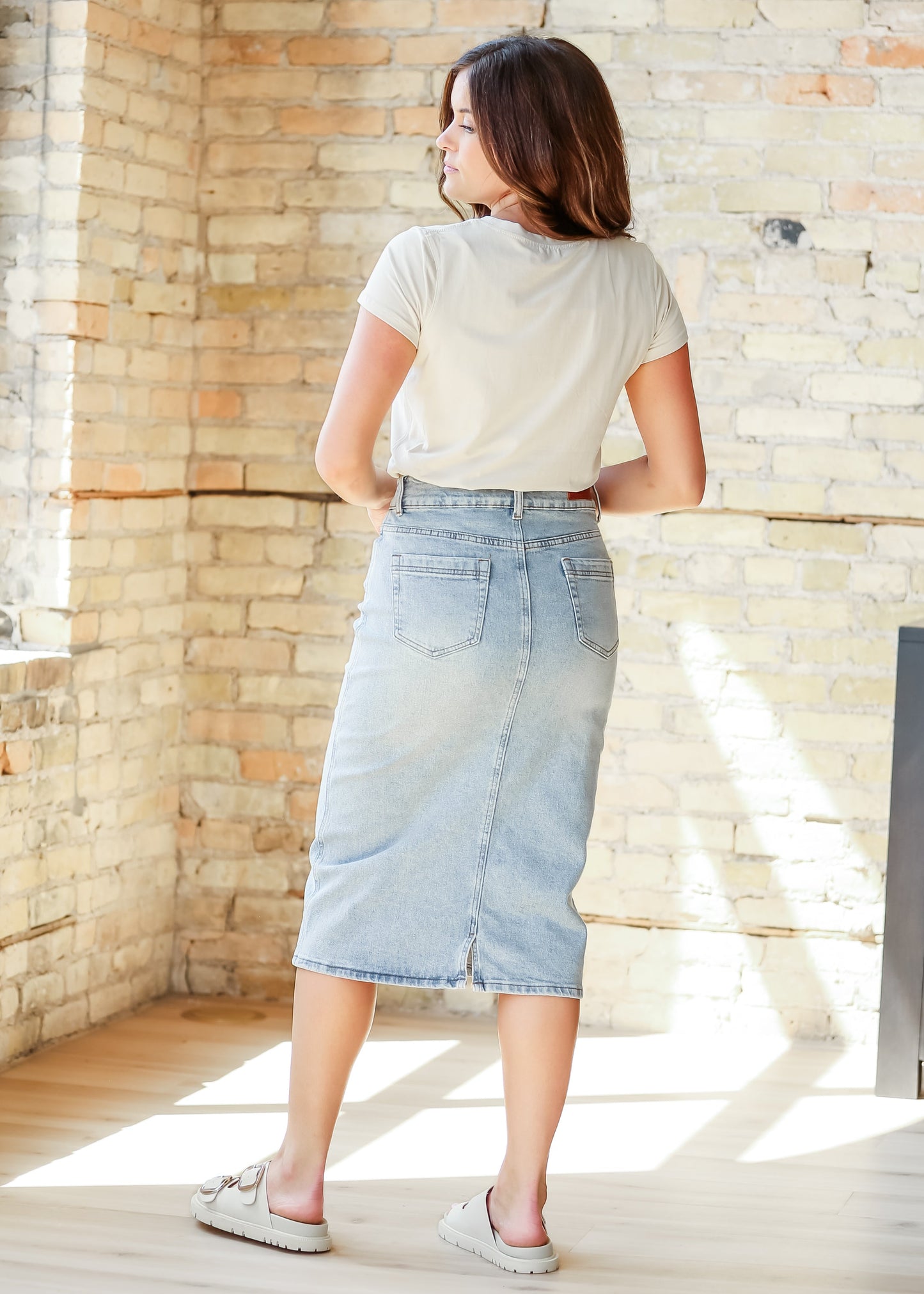 Greta Light Wash Midi Denim Skirt - FINAL SALE