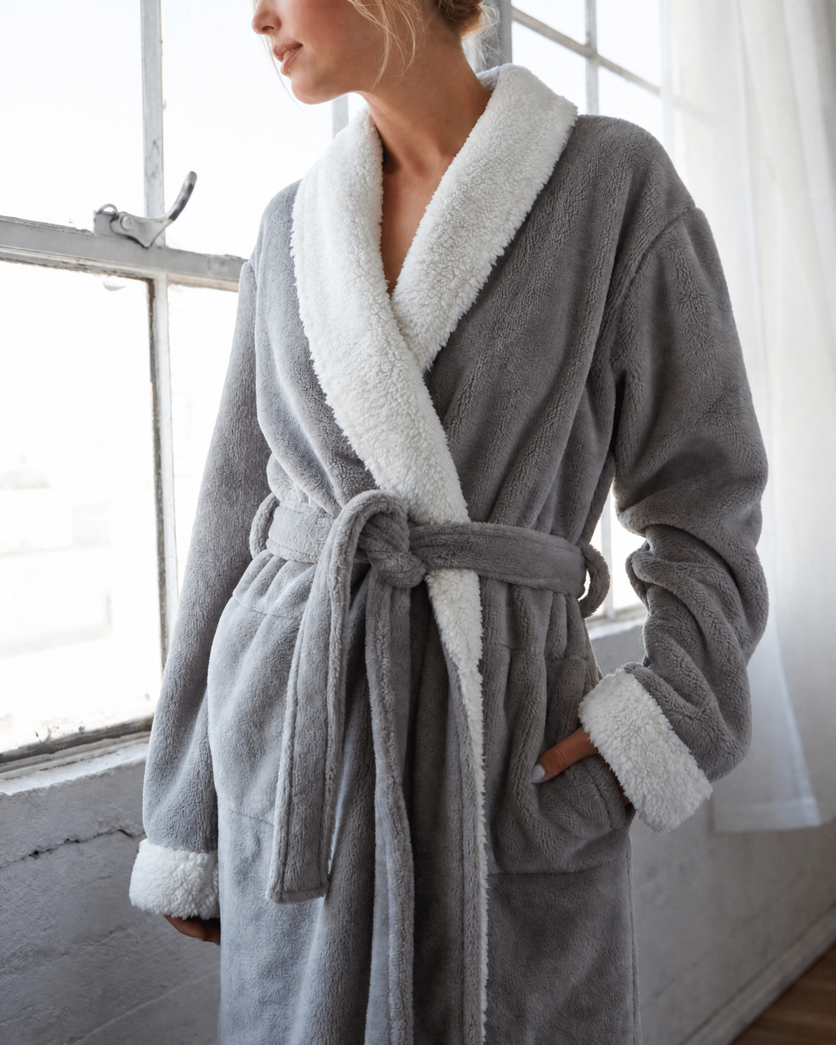 Wolkenweicher Sherpa-Fleece-Bademantel