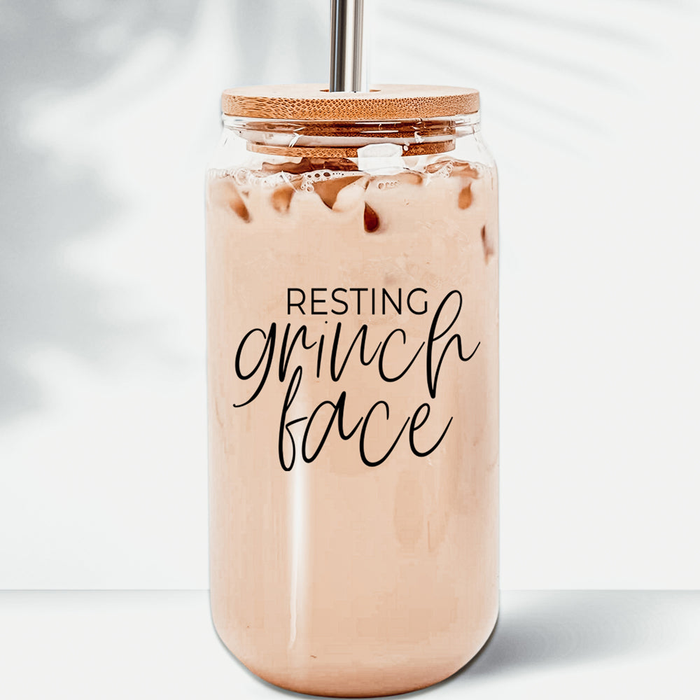 Gobelet en verre 17 oz Grinch avec couvercle en bambou et 2 pailles en acier inoxydable Fêtes