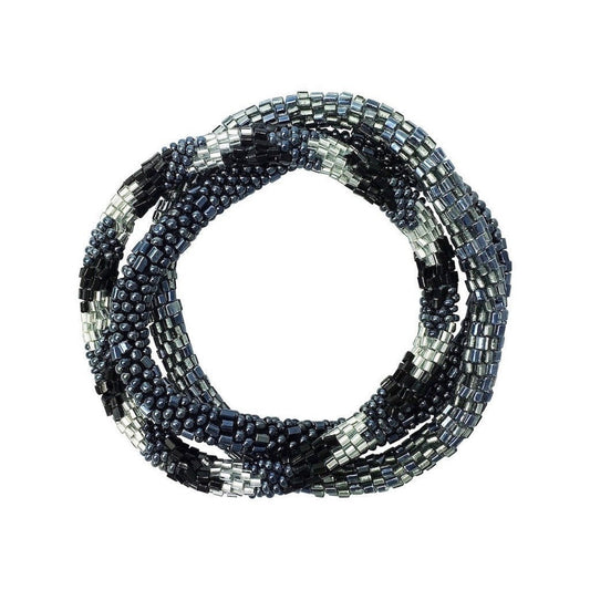 Anthrazitgraues Roll-On Perlenarmband-Set aus 3 stapelbaren Glasperlen