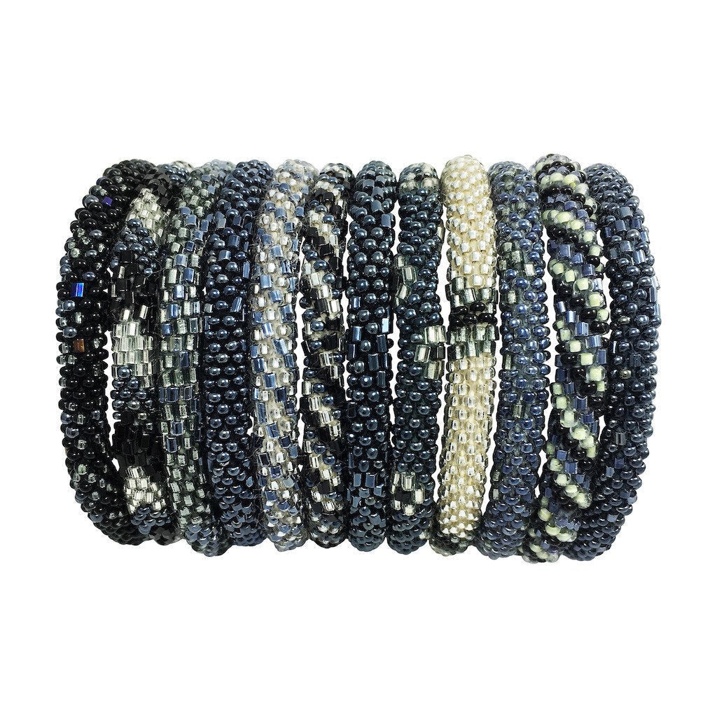 Ensemble de 3 Bracelets Perles en Verre Gris Anthracite à Enfiler Empilables