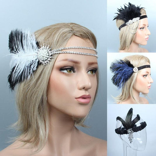 Hair Accessories For Women Girls Black Headband Rhinestone Sequin Vintage Party Headpiece Beaded Flapper Hair Feather Headband Gorgeous Hair Accessories For Women