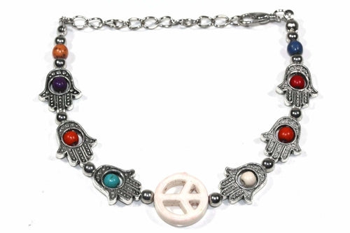 Hamsa Hand Friedensarmband Verstellbares Perlenarmband Silberner Anhänger