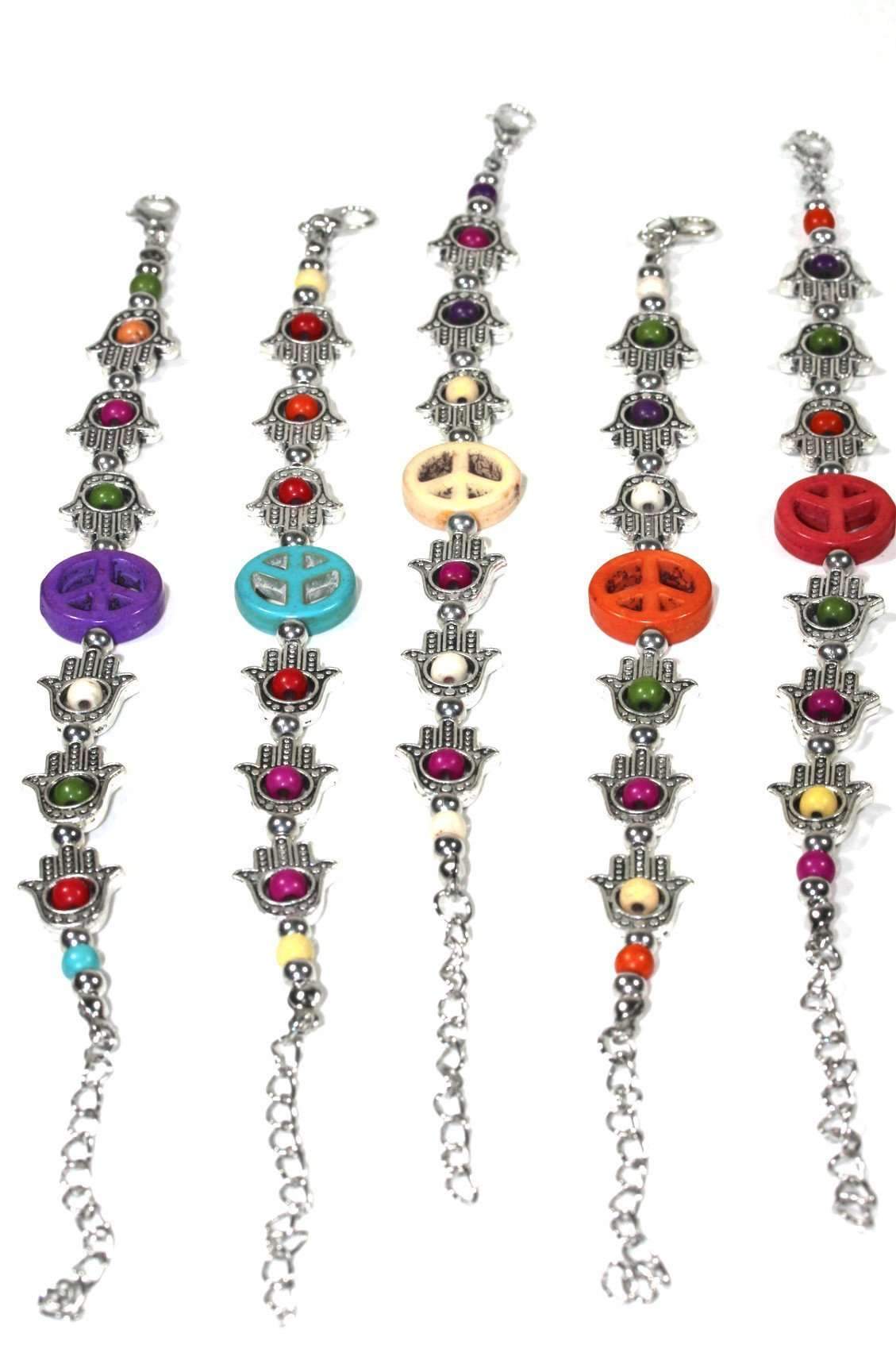 Hamsa Hand Friedensarmband Verstellbares Perlenarmband Silberner Anhänger