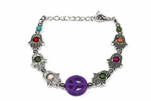 Hamsa Hand Friedensarmband Verstellbares Perlenarmband Silberner Anhänger