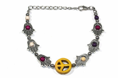 Hamsa Hand Friedensarmband Verstellbares Perlenarmband Silberner Anhänger