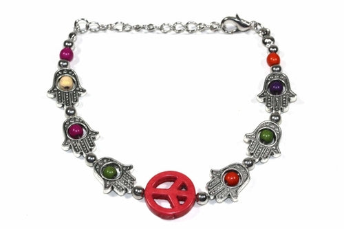 Hamsa Hand Friedensarmband Verstellbares Perlenarmband Silberner Anhänger