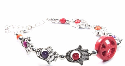 Hamsa Hand Friedensarmband Verstellbares Perlenarmband Silberner Anhänger