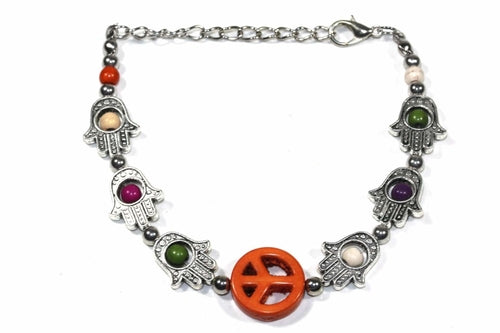 Hamsa Hand Friedensarmband Verstellbares Perlenarmband Silberner Anhänger