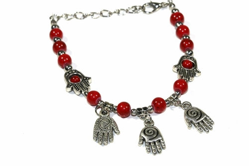 Hamsa Hand Türkis Perlen Charm Armband Verstellbar