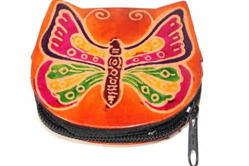 Butterfly Coin Purse Leather Small Zippered Change Bag