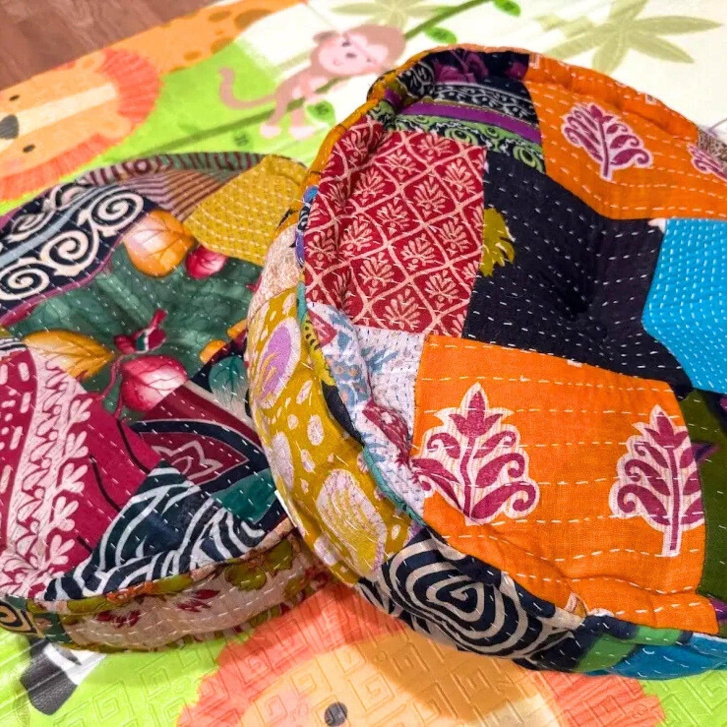 Hand Embroidered Floor Pouf – Boho Ottoman & Upcycle Accent