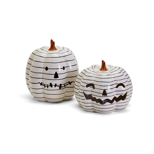 Décoration d'automne et d'Halloween minimaliste en forme de citrouille rayée noir et blanc peinte à la main avec LED