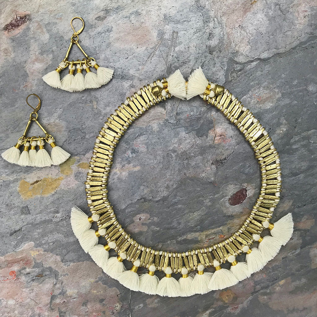 Quasten-Halskette Boho Statement Tempel-inspiriert Baumwollquaste