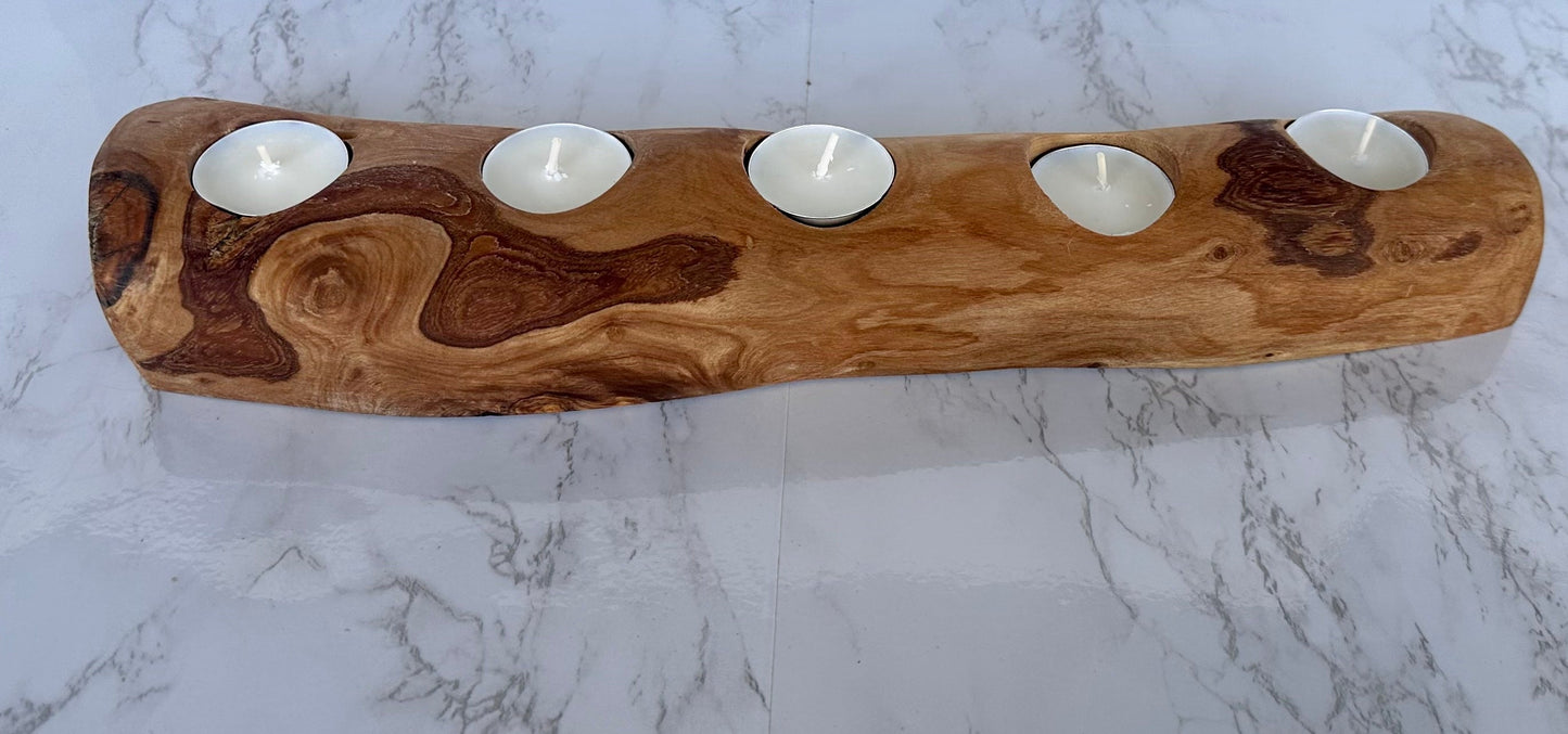 Bougeoir en bois d'olivier, support de bougie chauffe-plat en bois méditerranéen fait à la main