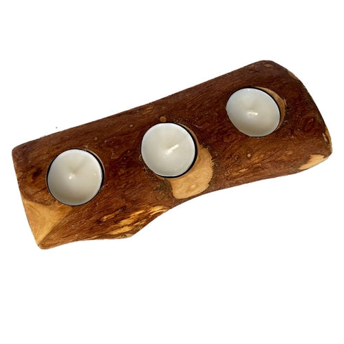 Bougeoir en bois d'olivier, support de bougie chauffe-plat en bois méditerranéen fait à la main