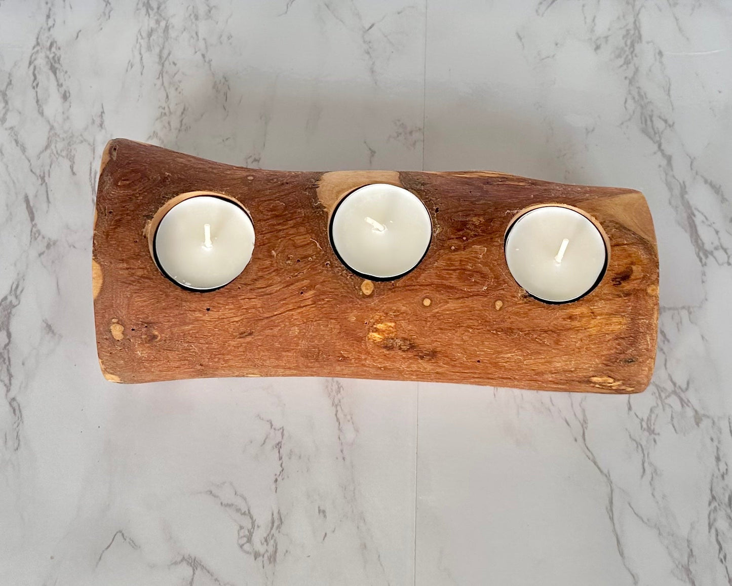 Bougeoir en bois d'olivier, support de bougie chauffe-plat en bois méditerranéen fait à la main