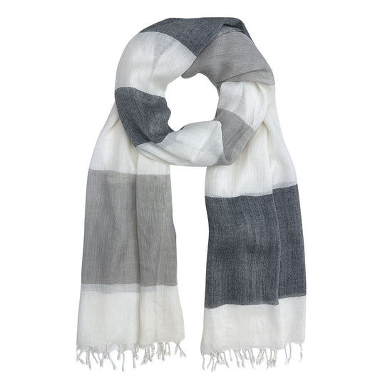 Milk Yarn Handloom Striped Scarf - Upcycled Casein Fiber, Soft Breathable