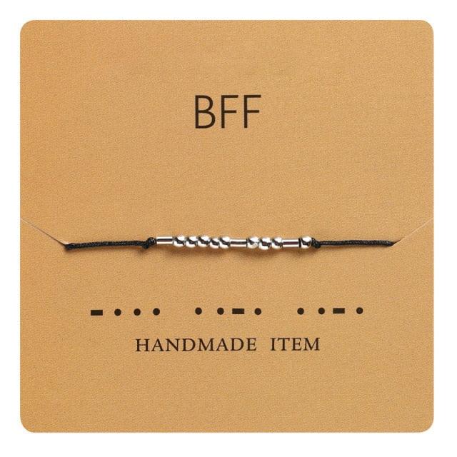 Handmade Beads Black String Bracelet With I Love You Lettering Cardboard Creative Charm Jewelry Couples Matching Bracelets Gifts For Couples Mom Daughter Best Friend 16-25cm