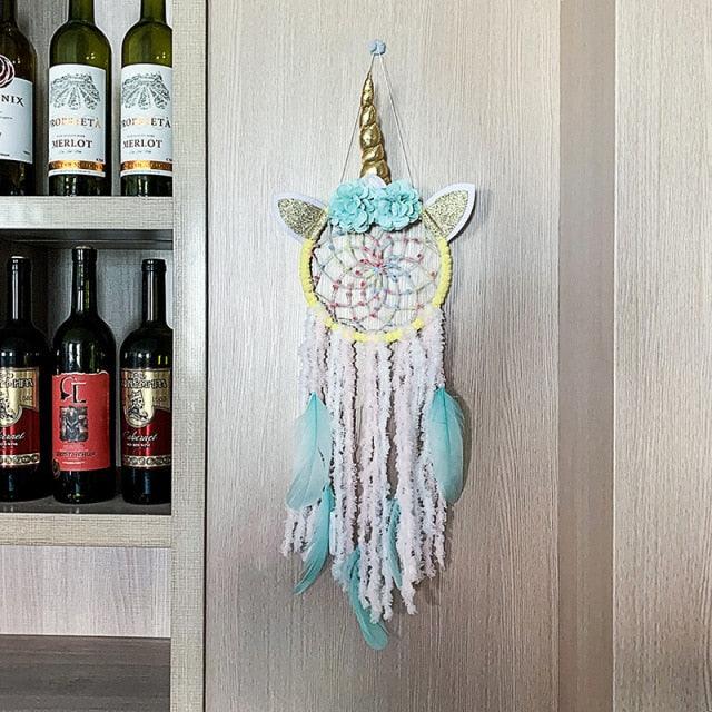 Handmade  Dream Catchers Flower For Kids Unicorn Dream Catcher Ornament  Feather Wall Decor For Girls Bedroom Flower Wall Hanging Decoration Flower Dream Catcher