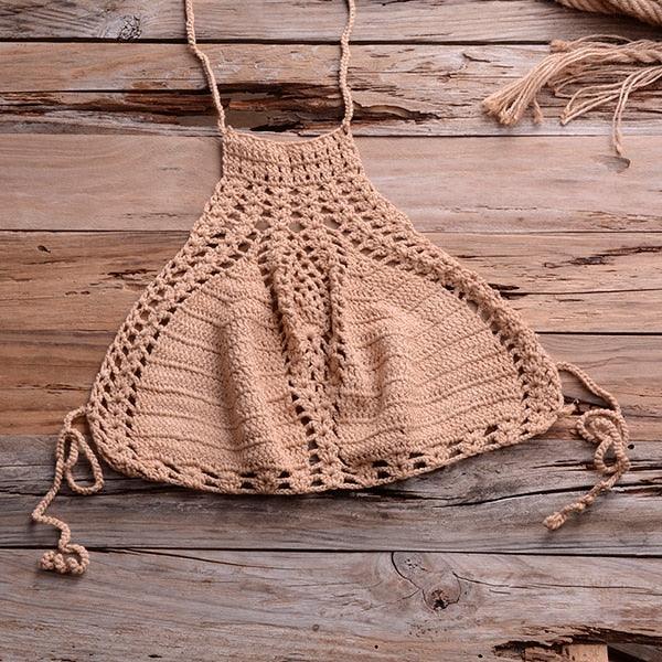 Handmade Vintage Crochet Bikinis Knitted Cotton Swimwear Women's Crochet Swimsuit Two Pieces Bathing Suits Bikini Swimsuit Top Bottom Bandage Modern Women Beachwear For Summer