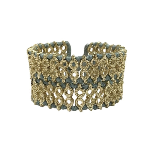 Bracelet manchette en fil de coton tissé à la main, perlé, style indien