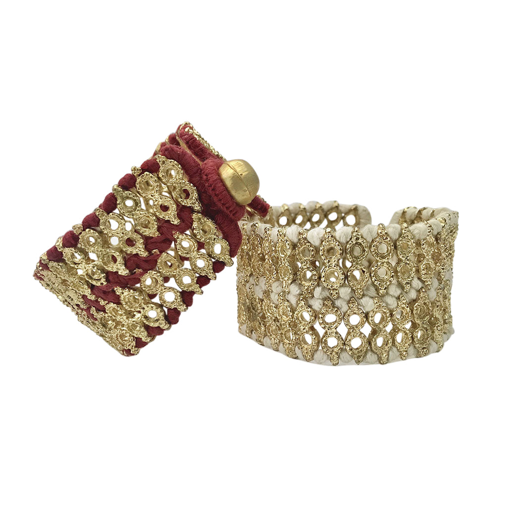 Bracelet manchette en fil de coton tissé à la main, perlé, style indien