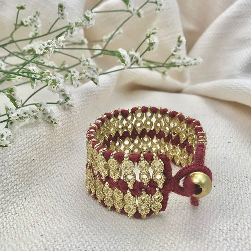 Bracelet manchette en fil de coton tissé à la main, perlé, style indien