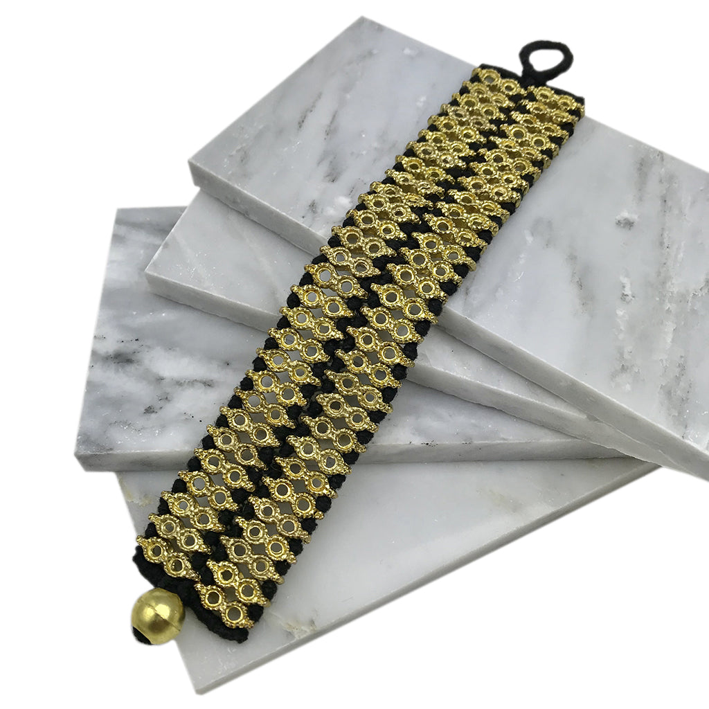 Bracelet manchette en fil de coton tissé à la main, perlé, style indien