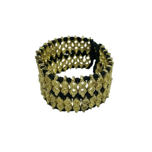 Bracelet manchette en fil de coton tissé à la main, perlé, style indien