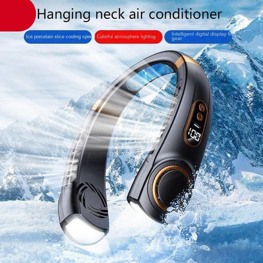 Hanging Neck Fan Ice Magnet Cooling Portable Neck Fan Type-C Mute Multifunctional Leafless Electric Fan With Light Rechargeable Hands Free Bladeless Fan 5 Speeds Operated Wearable Personal Fan
