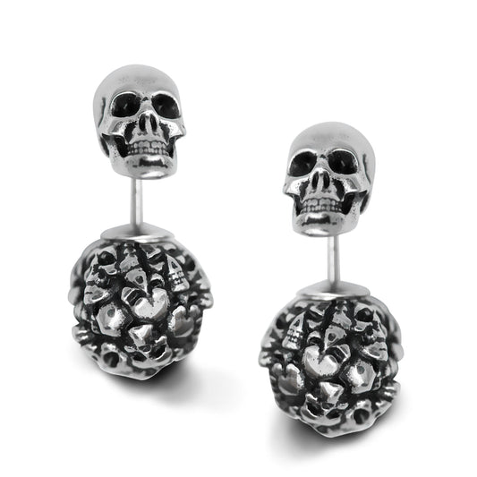 Boucles d'Oreilles Crânes Cœurs Gothiques Clous Argent Double Face