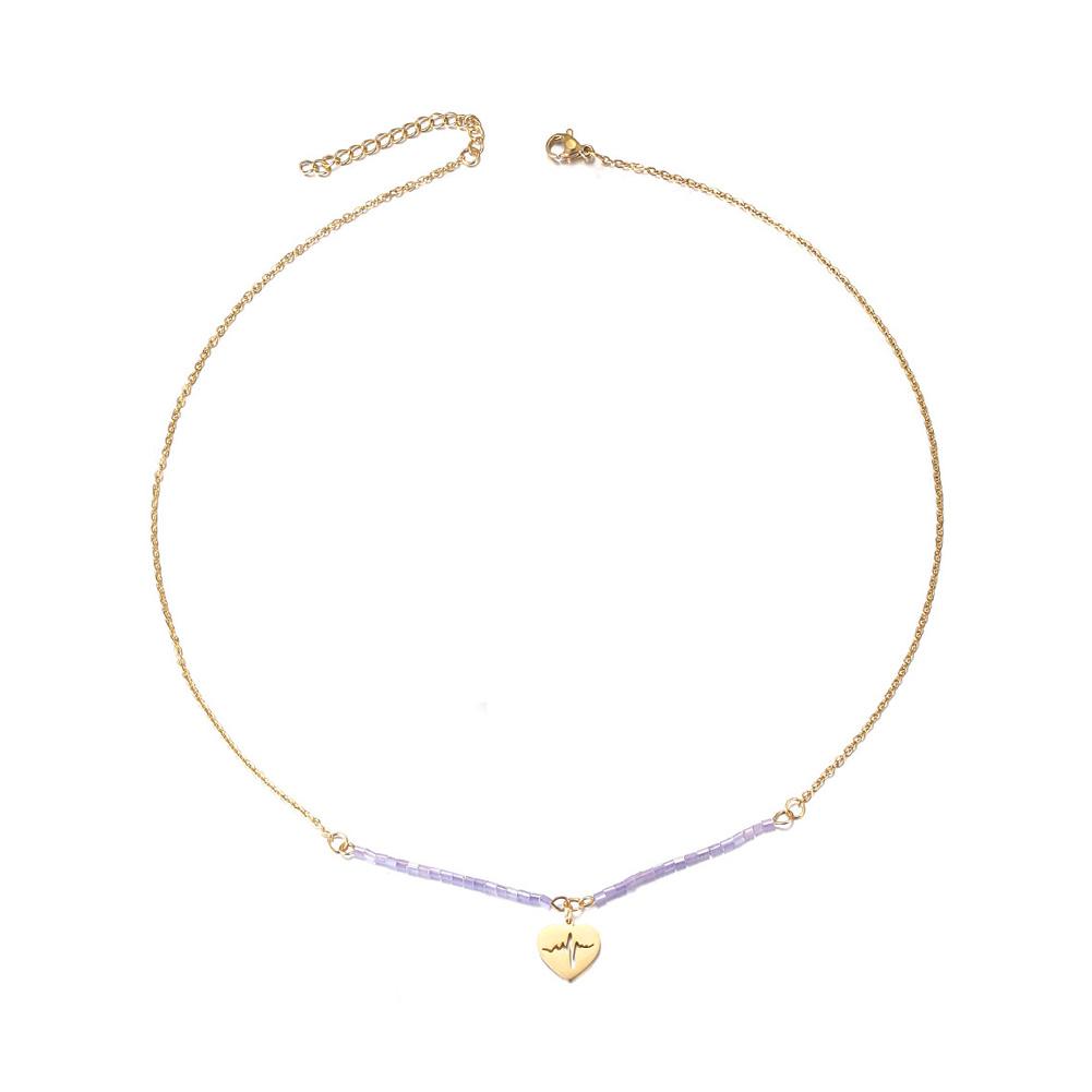 Collier pendentif battement de cœur, plaqué or, délicat, avec charm en forme de cœur