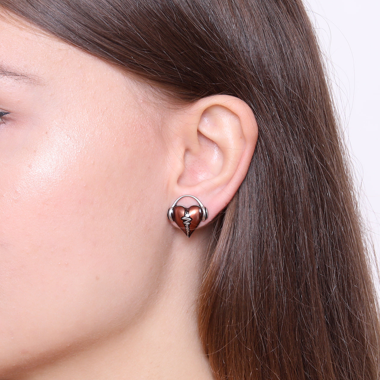 Herzschlag Ohrstecker Rot Emaille Silber Minimalistisch