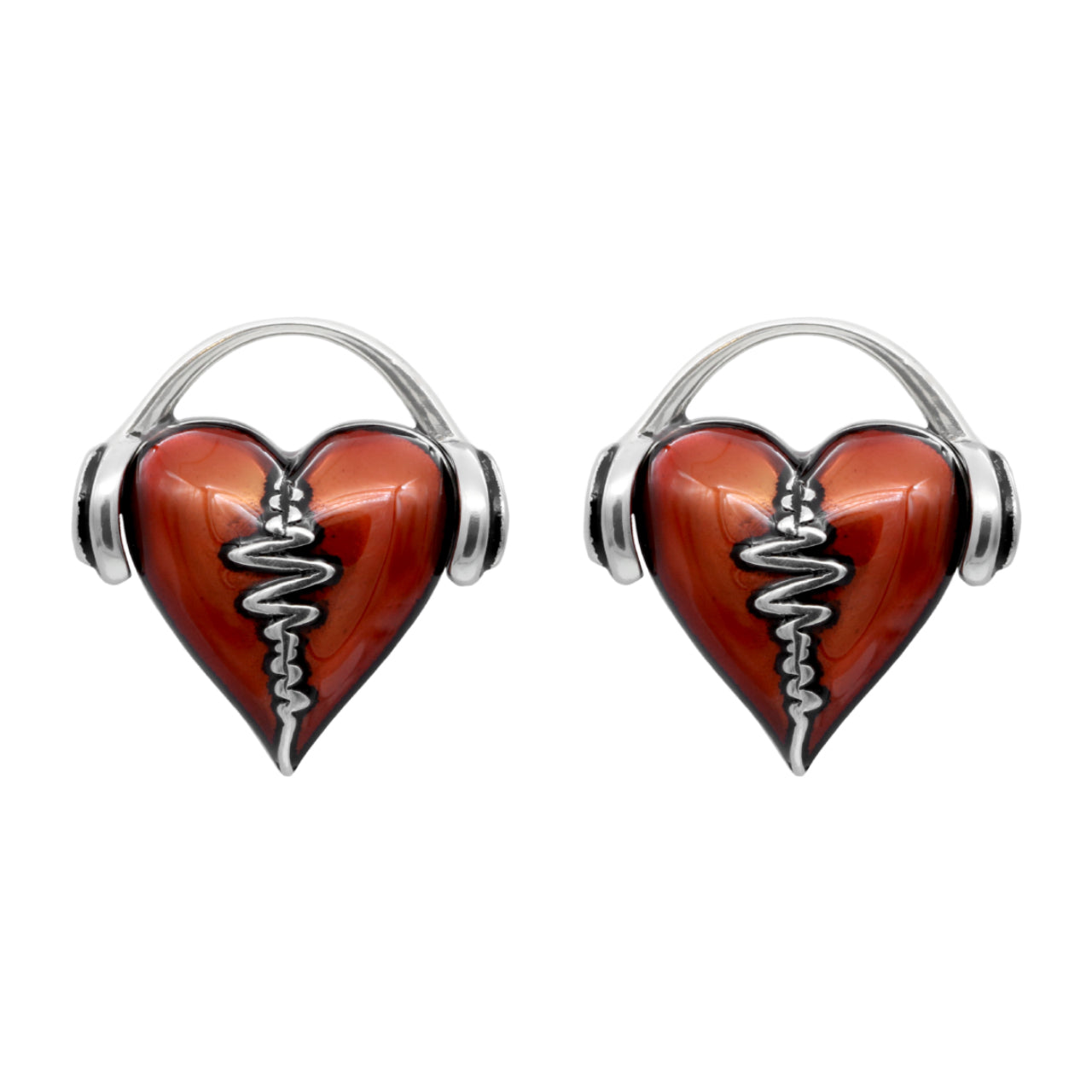 Herzschlag Ohrstecker Rot Emaille Silber Minimalistisch