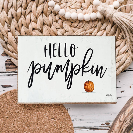 Bonjour Citrouille Panneau en bois rustique 6x4 Décoration d'automne Blanc cassé Écriture noire