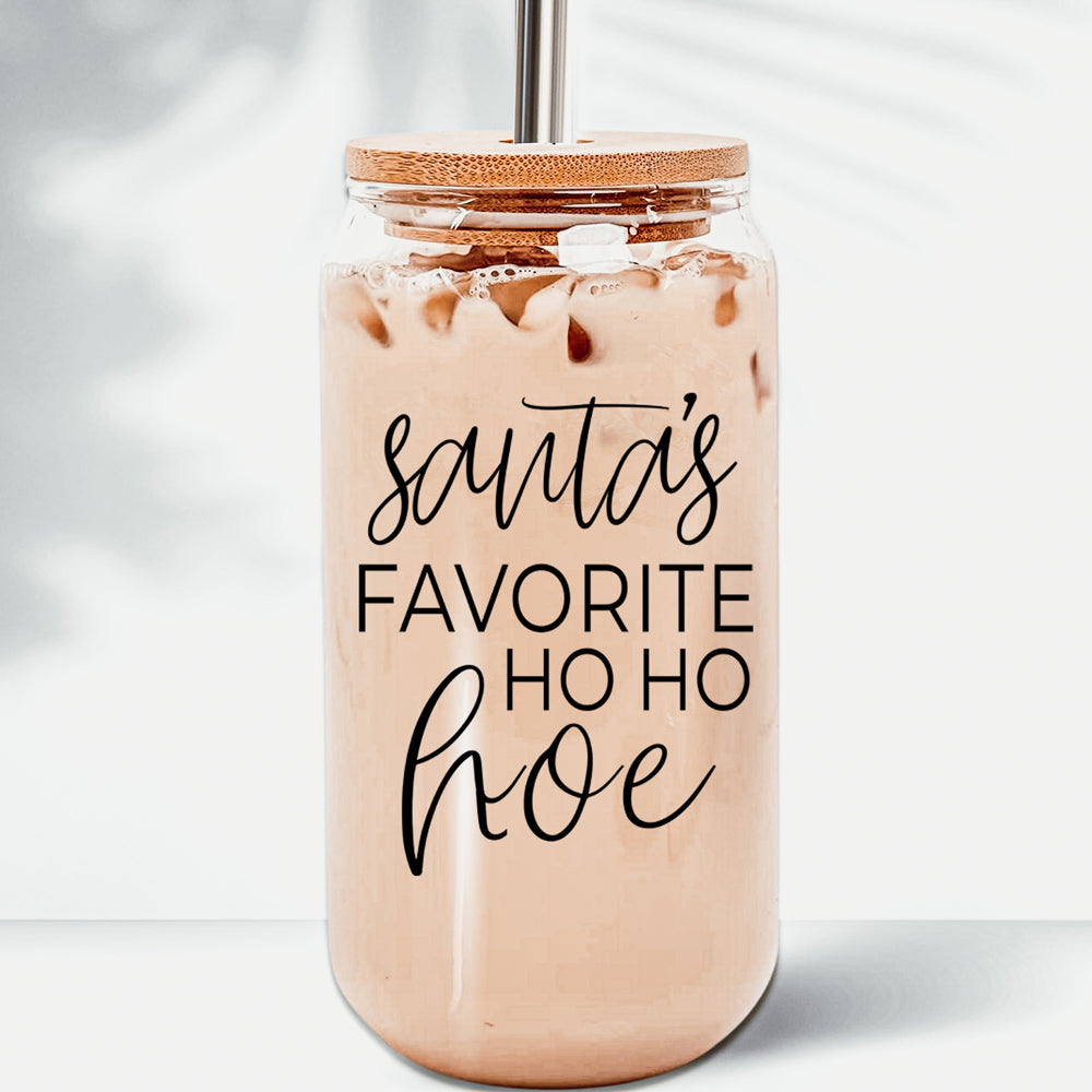 Holiday Santa Ho Ho Hoe 17oz Glass Tumbler With Bamboo Lid Stainless Straws And Straw Cleaner