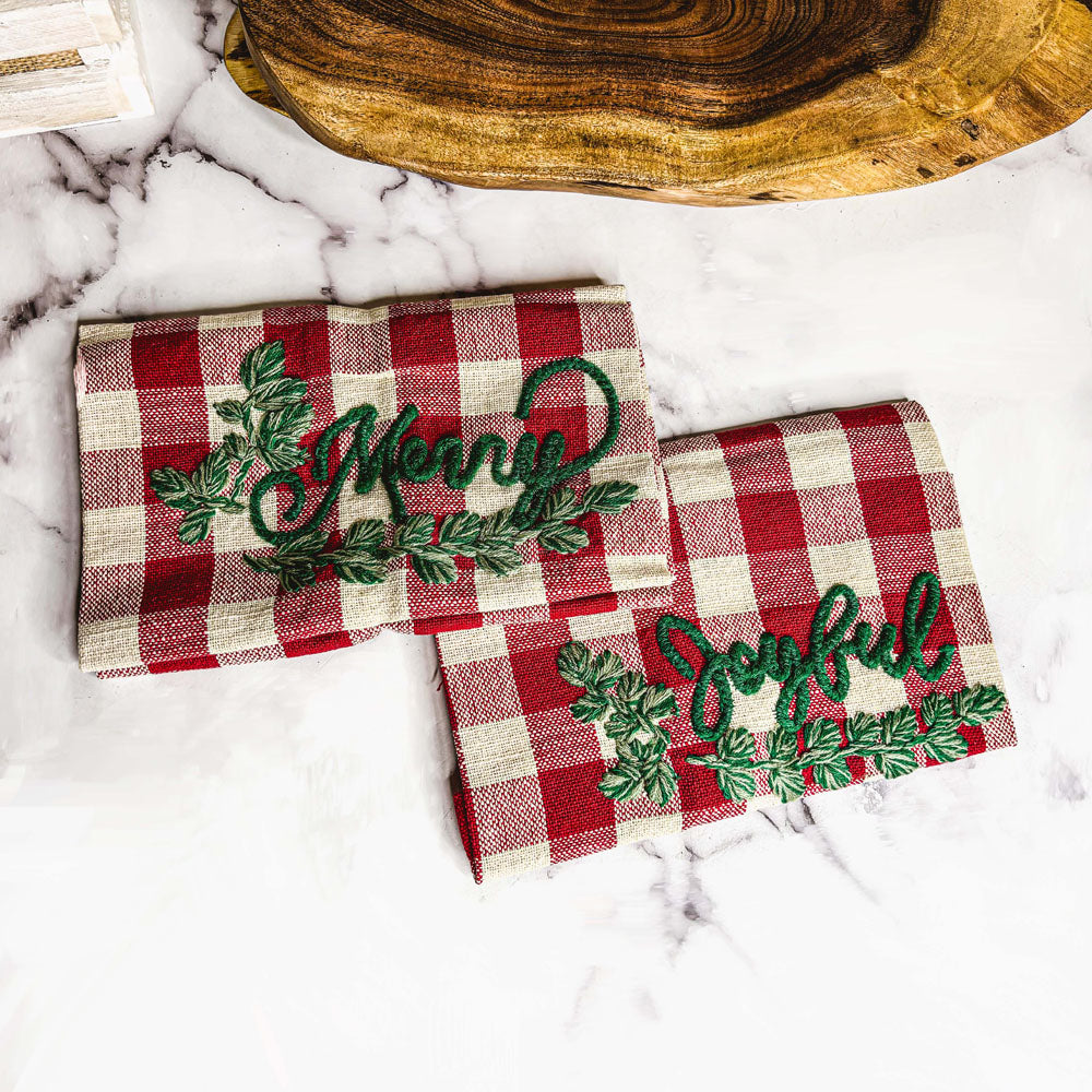 Wurst- und Käseplatte-Set für die Feiertage mit Küchentüchern im Schottenkaro – 2-teiliges Geschenkset