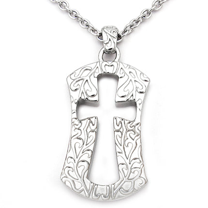 Collier pendentif Croix creuse en argent filigrane
