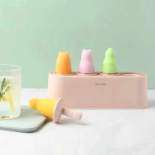 Home Ice Cream Mold Popsicle Tool Silicone 4-hole Popsicle Box Children Dessert Ice Cream Maker Kitchen Tools Diy Ice Cream