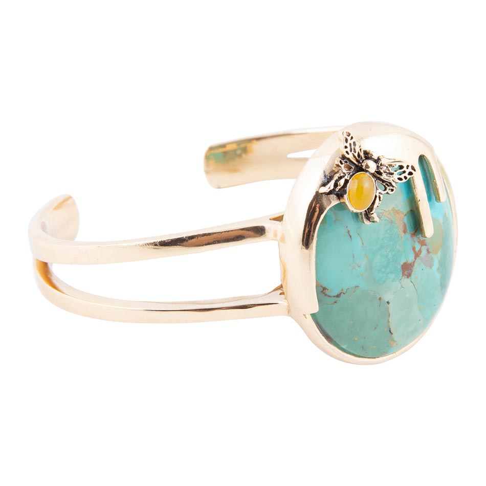 Honigbiene Blau Türkis Gold Manschettenarmband