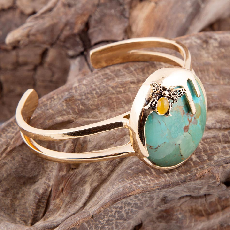 Honigbiene Blau Türkis Gold Manschettenarmband