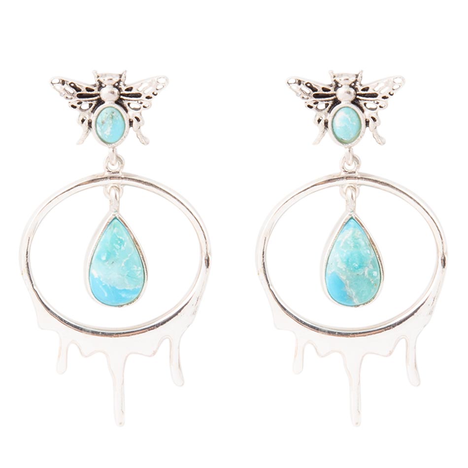 Boucles d'oreilles pendantes en argent sterling et turquoise bleu miel